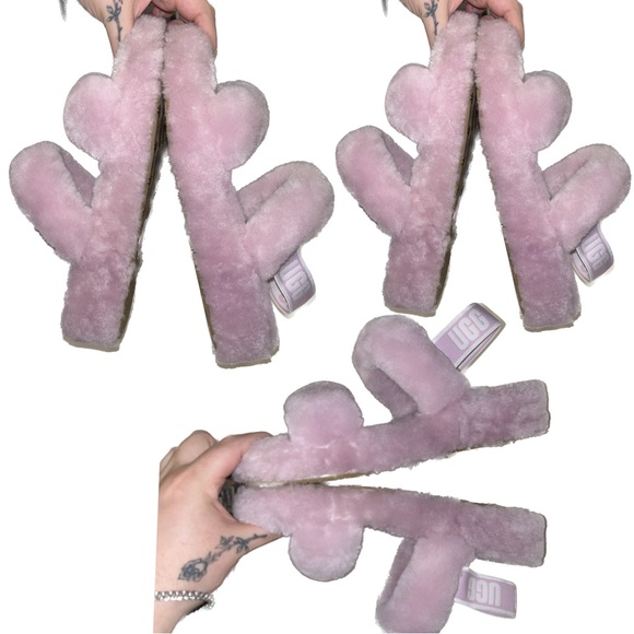 UGG “Oh-Yeah” Baby Pink Sheepskin Platform Wedge Sling Back Slippers Size 10 - Picture 9 of 12